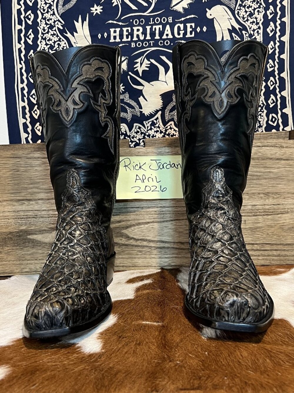 [SOLD] Lucchese Matador Grey & Black Mini Pirarucu Cowboy Boots in Men's 12D